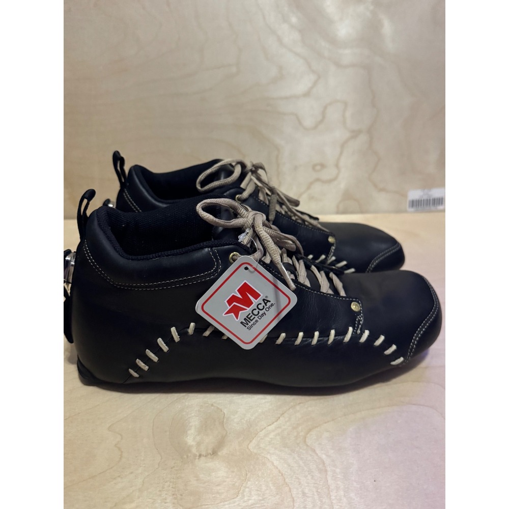 Mecca Alfalfa Mens 11.5 Black Leather Whipstitch Low Top Sneakers Y2K Streetwear